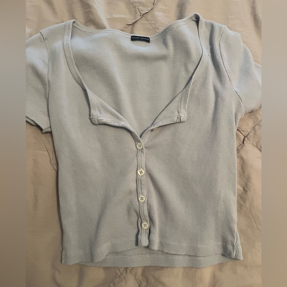 Brandy Melville Baby Blue Button Up Short Sleeve Top